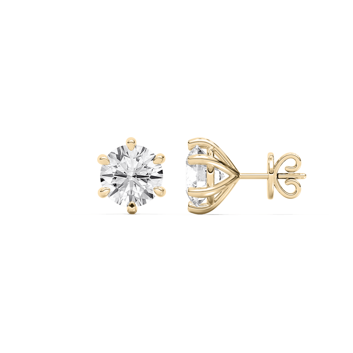 Six-Prong Studs in Yellow Gold, view 2