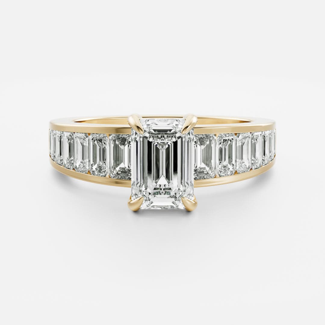 Solène - Emerald Solitaire, Tapered Baguette Band