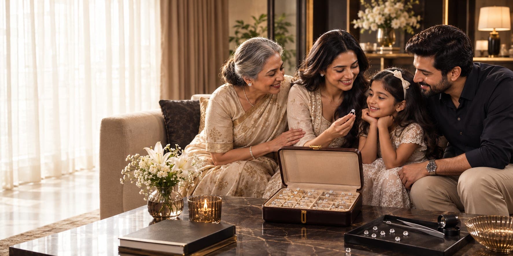 A family choosing a piece together at home
