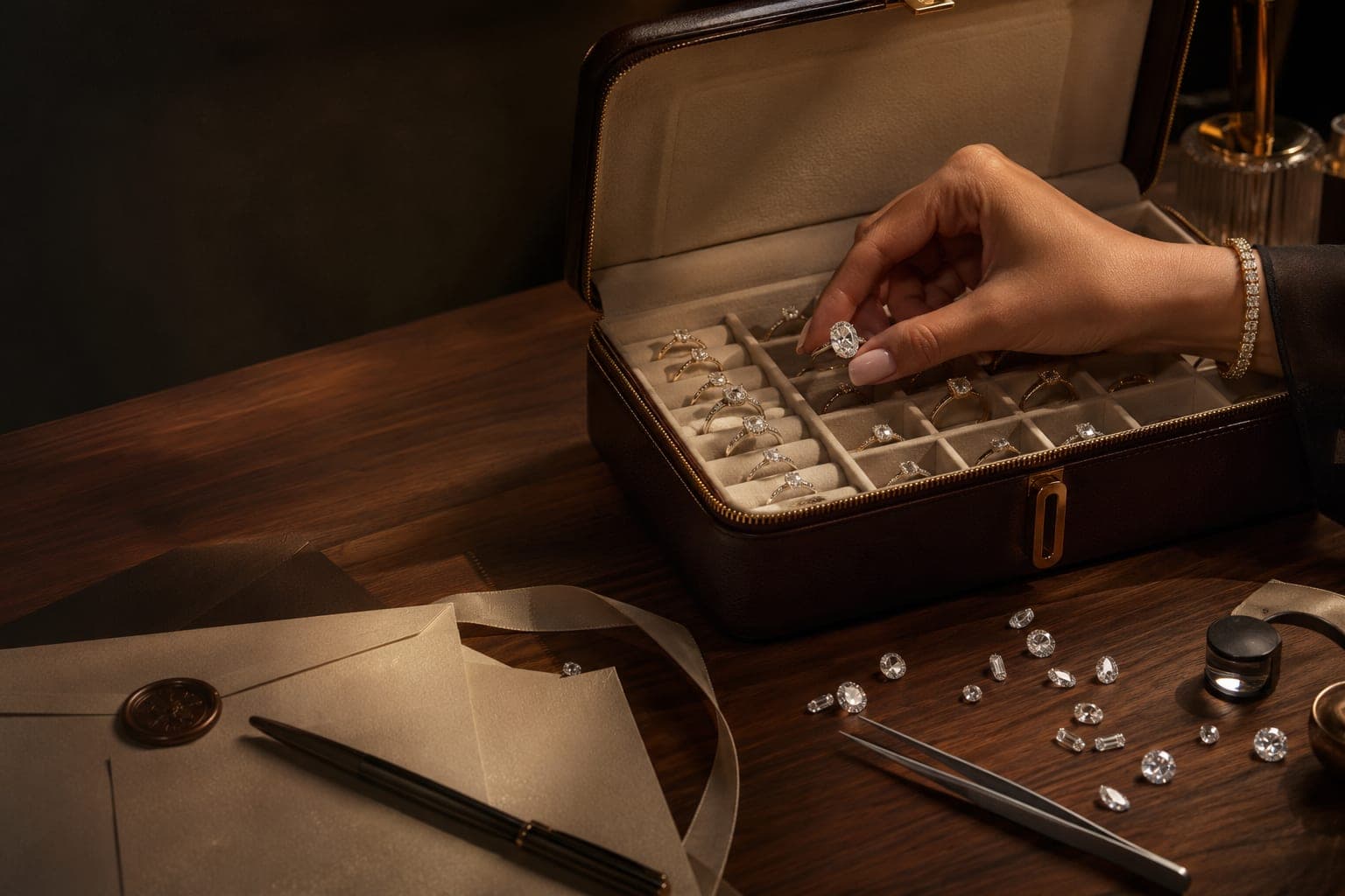 A House of Darya jewellery box opened at home